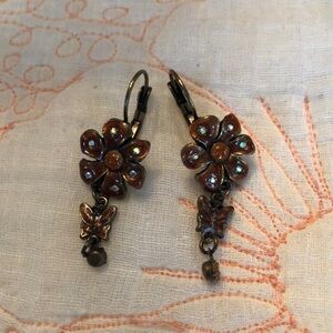 Bohemian Flower enamel & crystal lever-back dangling butterfly earrings